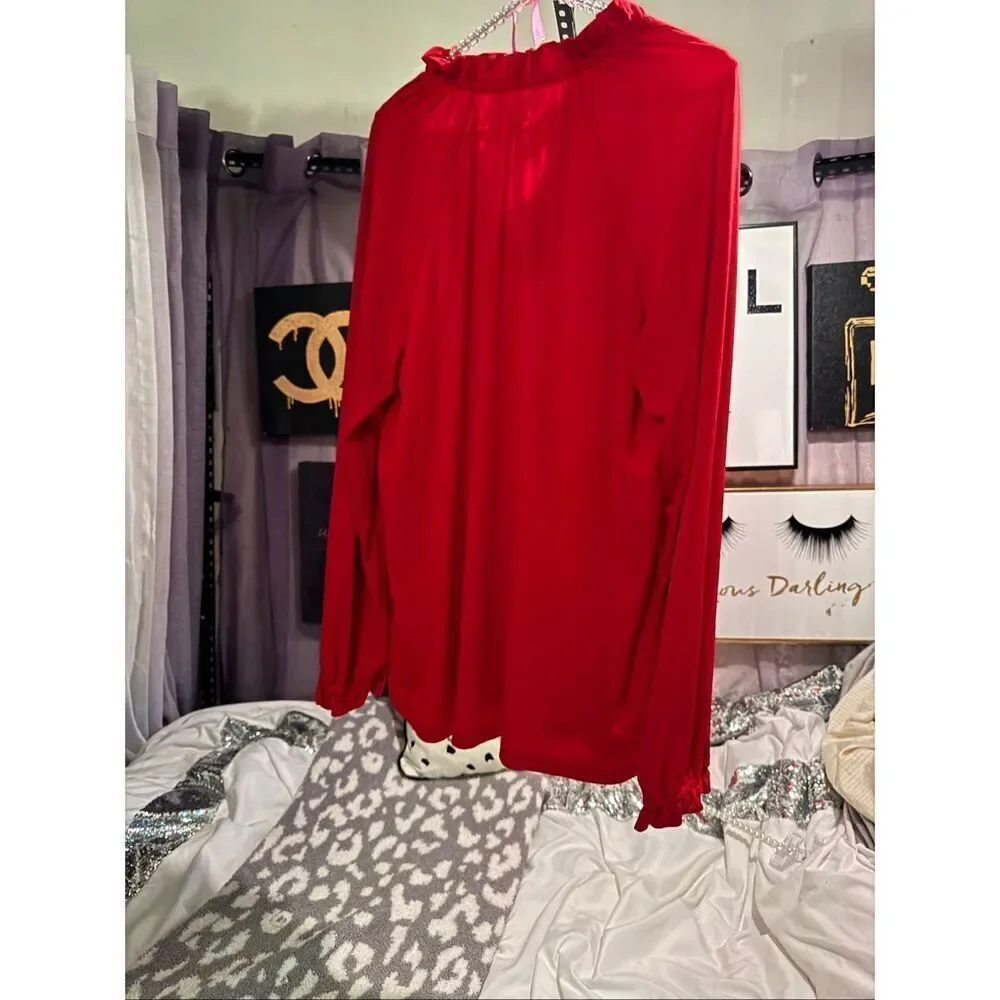 MK michael Kors long sleeve tassel tie front top/shirt/blouse red currant sz XL